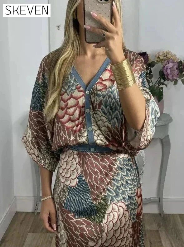 Elegant V-Neck Two-Piece Dress casual dress casual dresses dress DRESSES maxi dress two TWO PIECES SETS TWO-PIECES