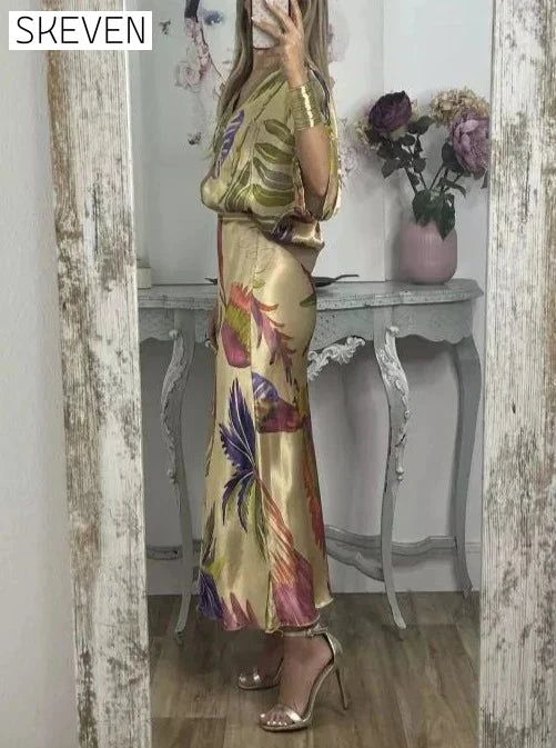Elegant V-Neck Two-Piece Dress casual dress casual dresses dress DRESSES maxi dress two TWO PIECES SETS TWO-PIECES