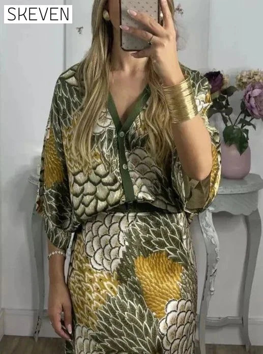Elegant V-Neck Two-Piece Dress casual dress casual dresses dress DRESSES maxi dress two TWO PIECES SETS TWO-PIECES