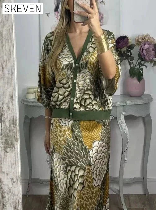 Elegant V-Neck Two-Piece Dress casual dress casual dresses dress DRESSES maxi dress two TWO PIECES SETS TWO-PIECES