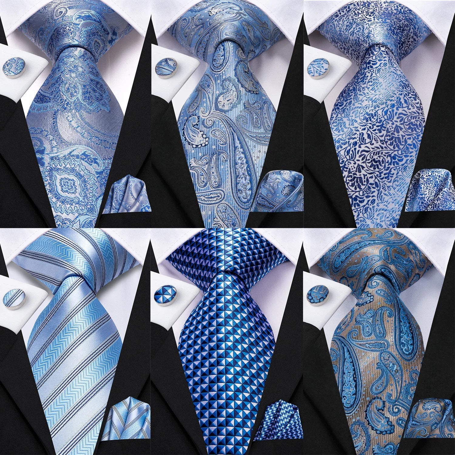 Men's Blue Cufflinks Cufflinks Set with Ties