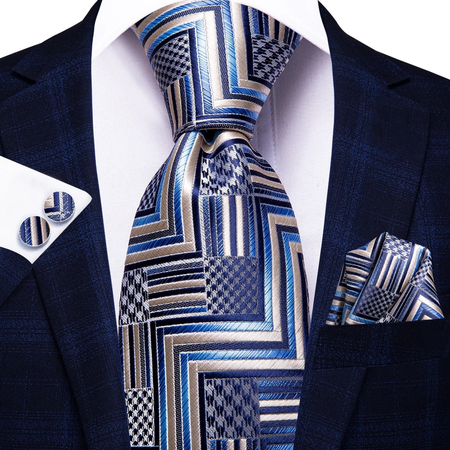 Men's Blue Cufflinks Cufflinks Set with Ties