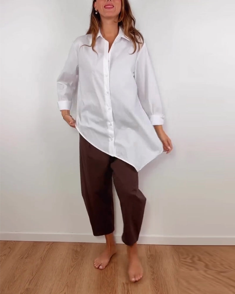 Irregular Solid Color Lapel Shirt