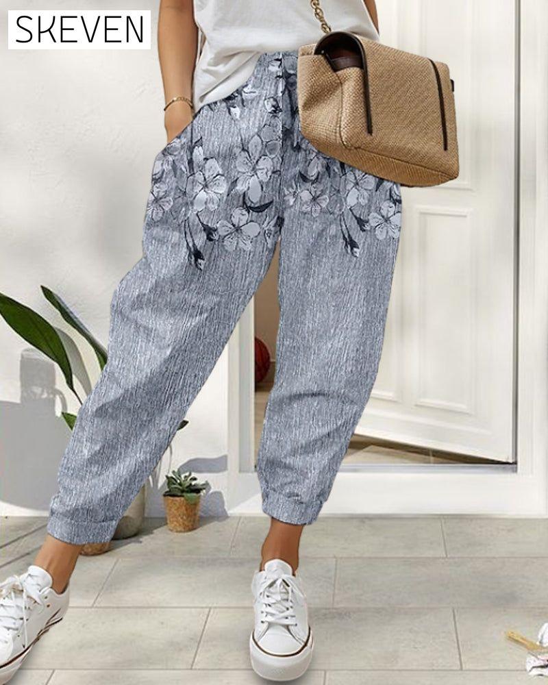 Jean décontracté imprimé à poches pour femme