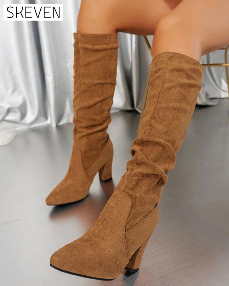 💥Neu eingetroffen und jetzt heiß begehrt: Elegante, einfarbige Damen-Stiefeletten mit hohem Absatz.