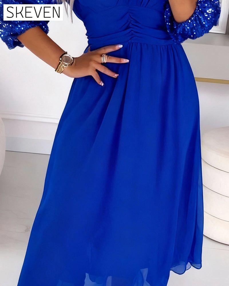 Robe tendance à manches bouffantes et col en V