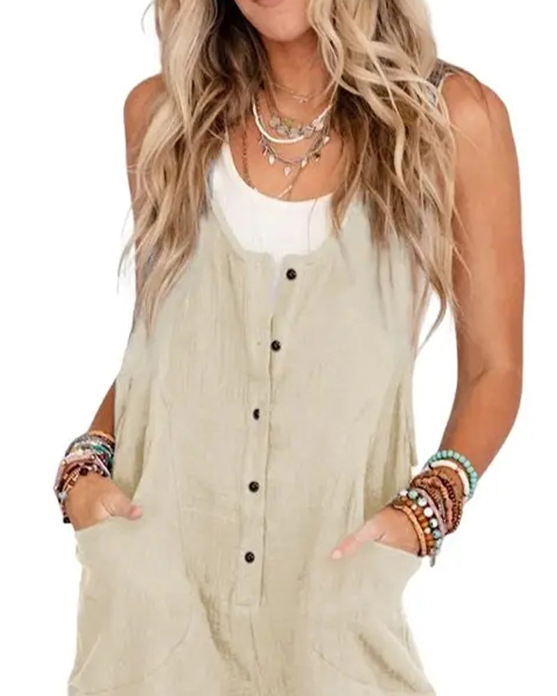 Button Decorative Pocket Casual Jumpsuits