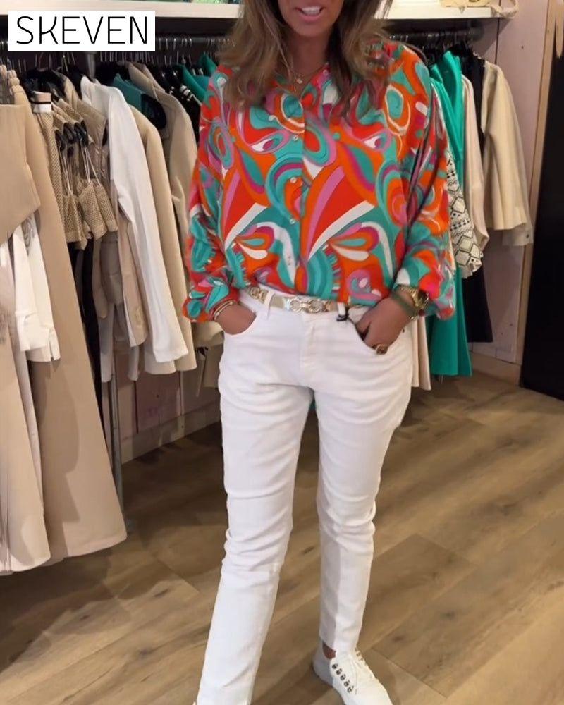 Blouse ample imprimée idéale pour les trajets domicile-travail