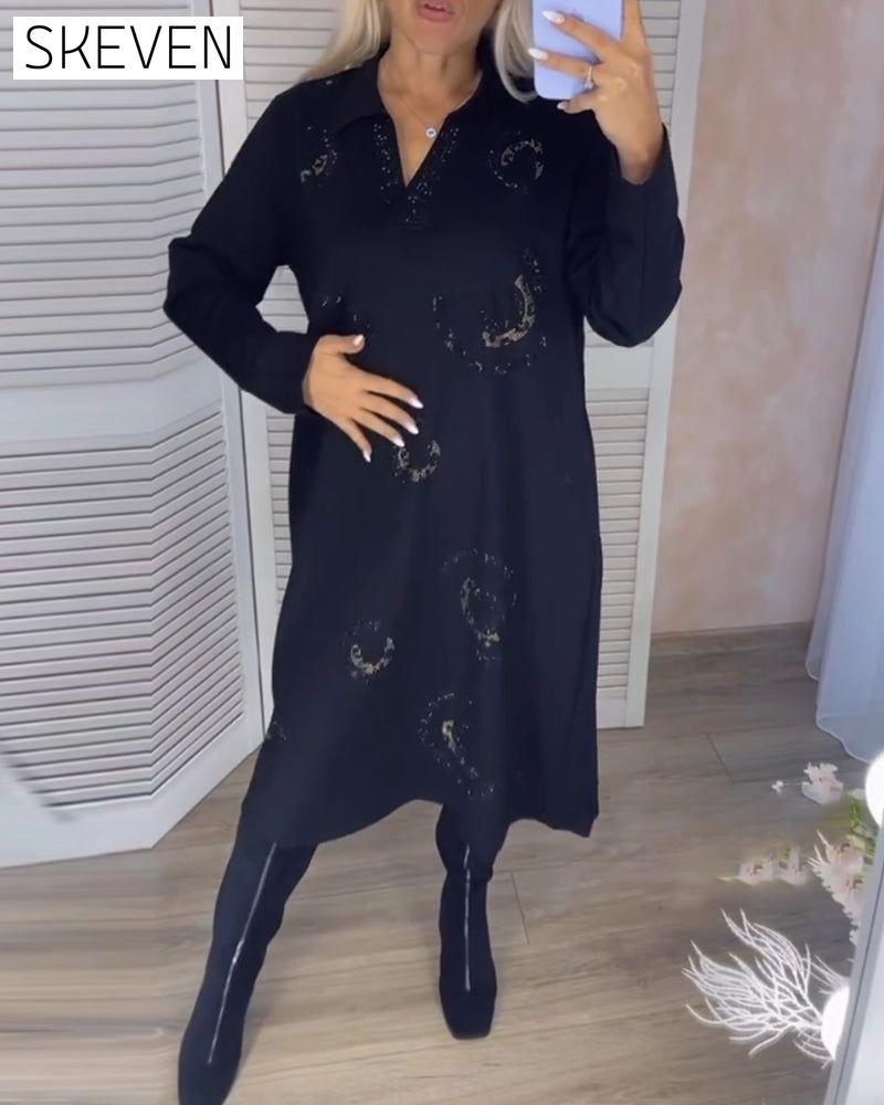 Midikleid mit Reverskragen und langen Ärmeln
