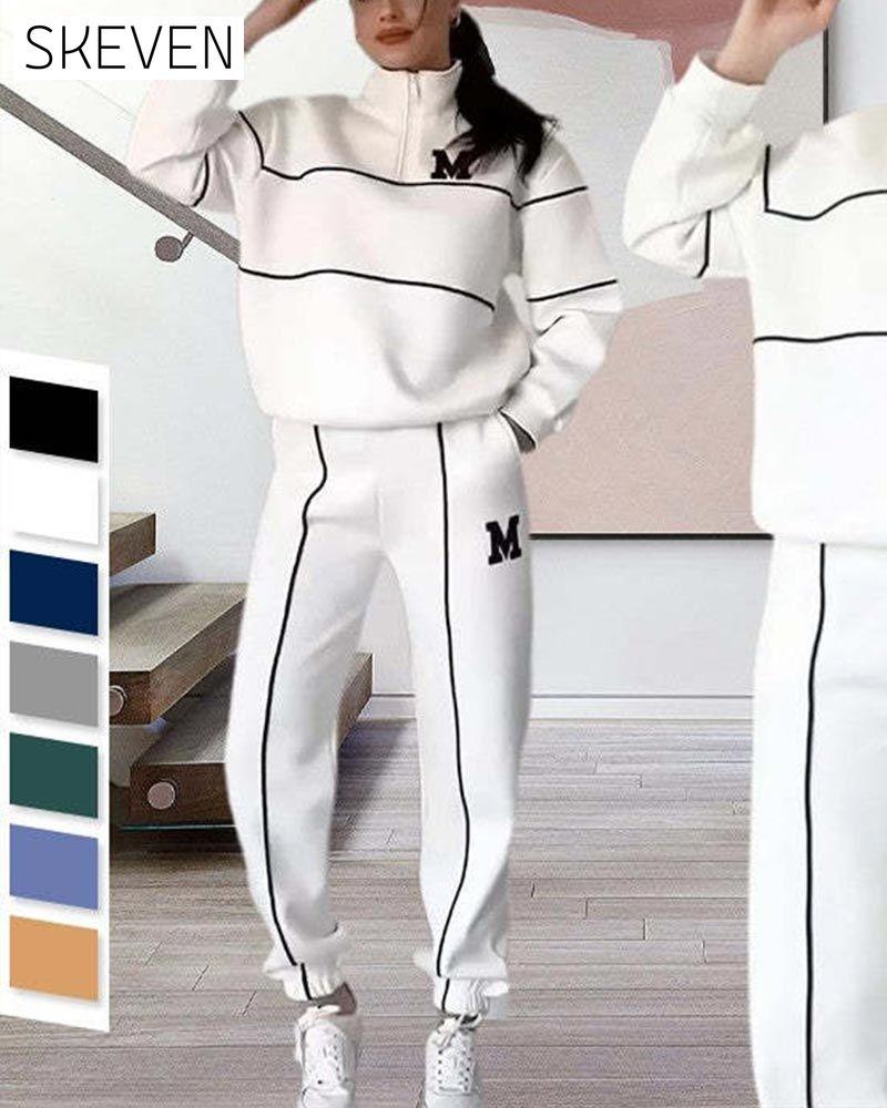 Women's Casual Letter M Long Sleeve Two Piece Set