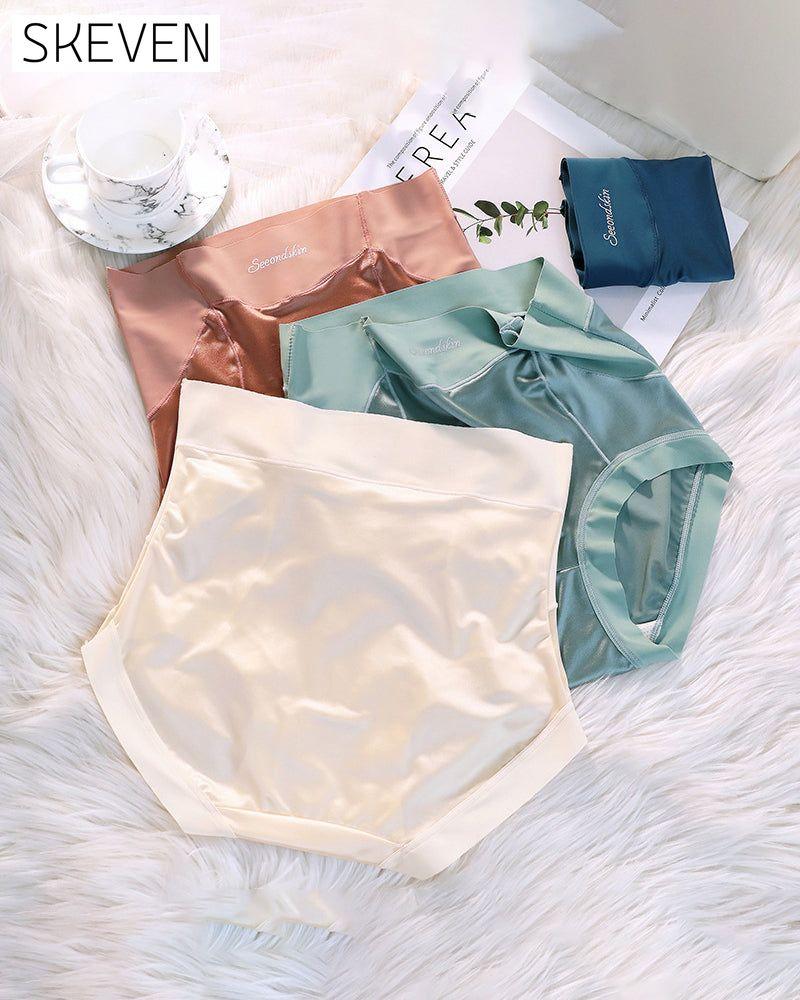 Women's High Waist Ice Silk Satin Seamless Sexy Hip Lift Tummy Control Panties