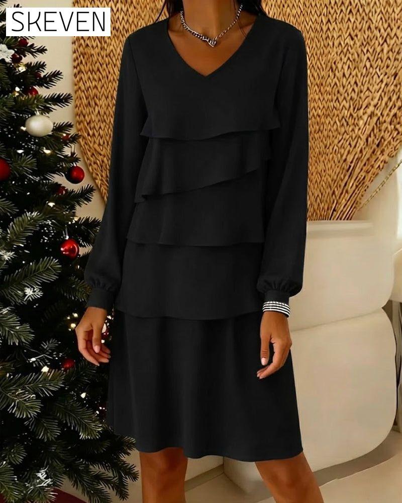V-Neck Long Sleeve Tier Layer Dress