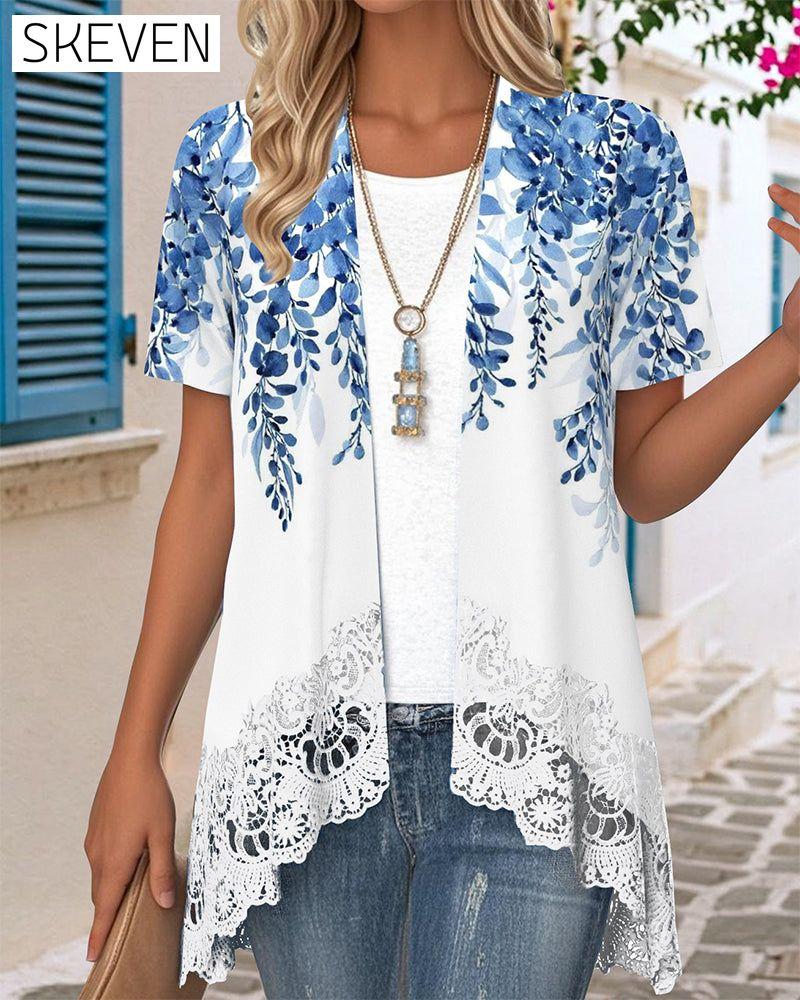 Irregular Faux Two-Piece Print Blouse