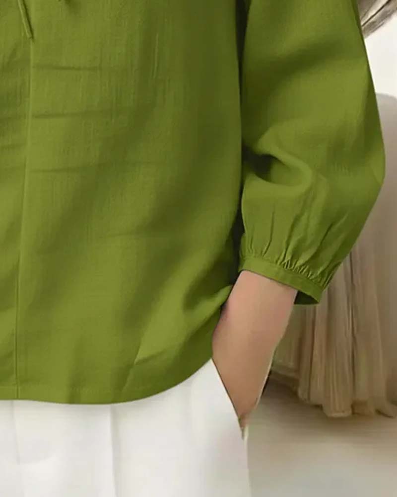 Peter Pan Collar Tie Solid Color Blouse