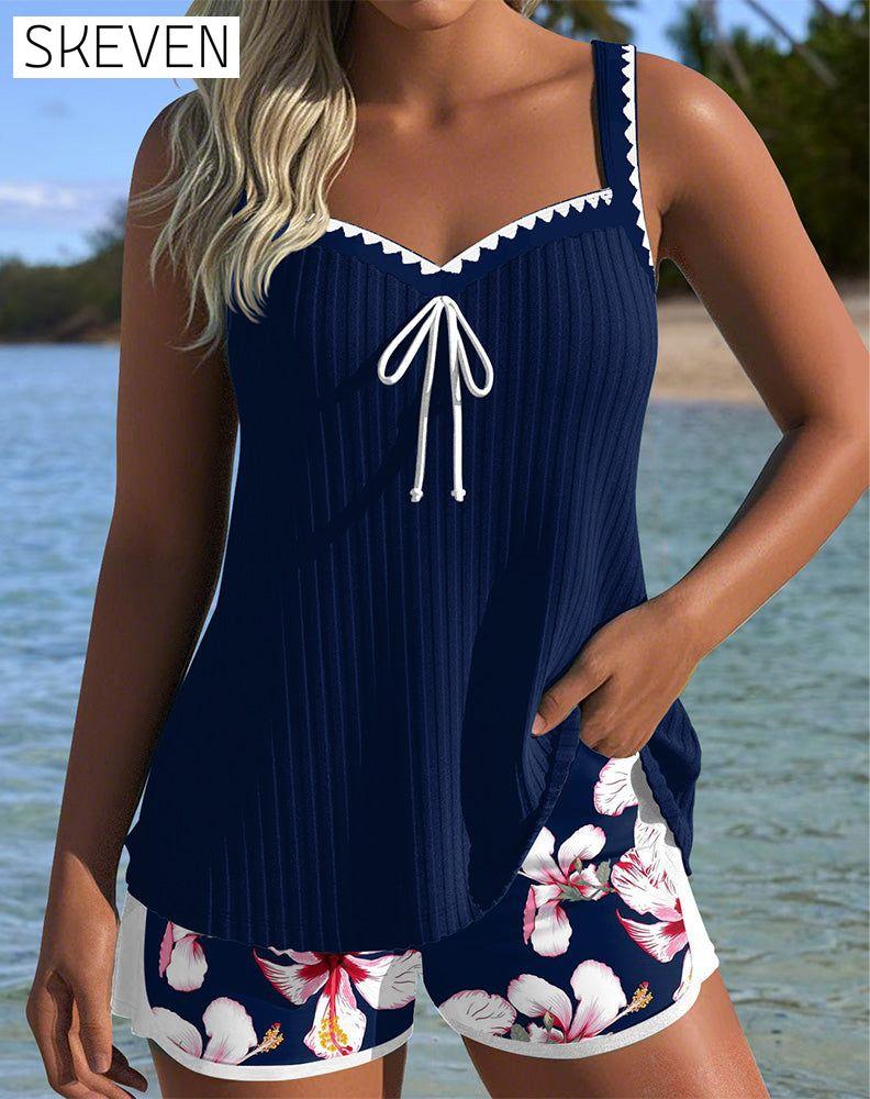 Two-Piece Ribbed Printed Boxer Tankini