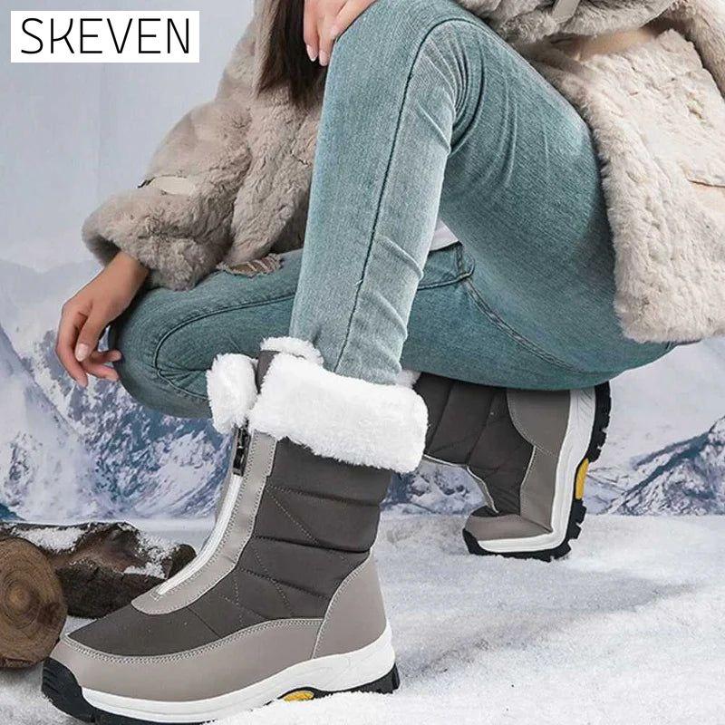 Damen-Schneestiefel mit Reißverschluss, rutschfest und warm
