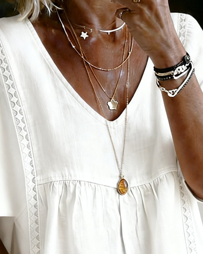 Loose V-Neck Cape Style Blouse