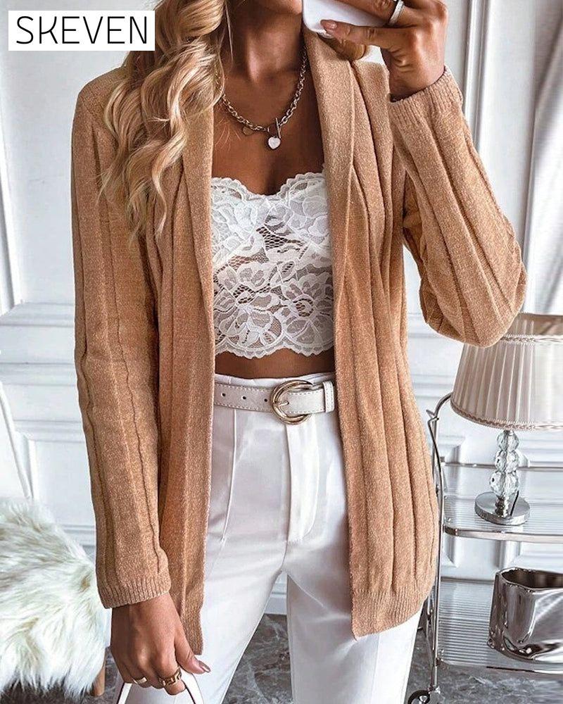 einfarbiger Rippstrick-Cardigan