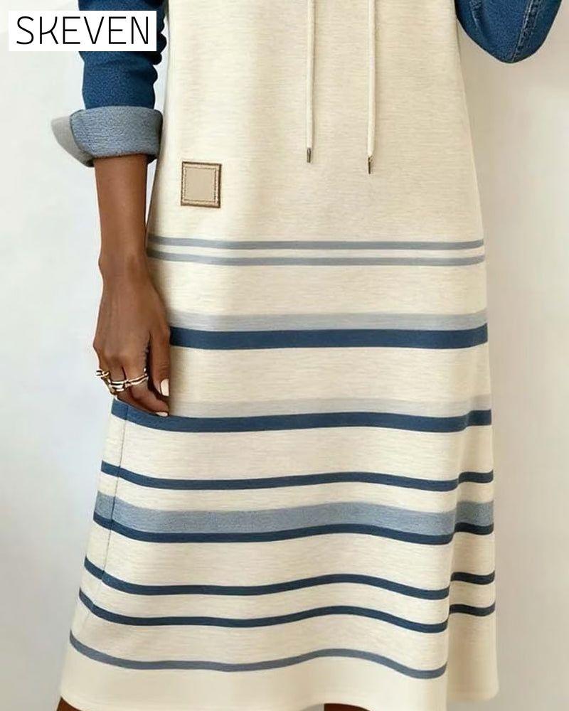 Kapuzenkleid mit Streifen und Farbblockmuster