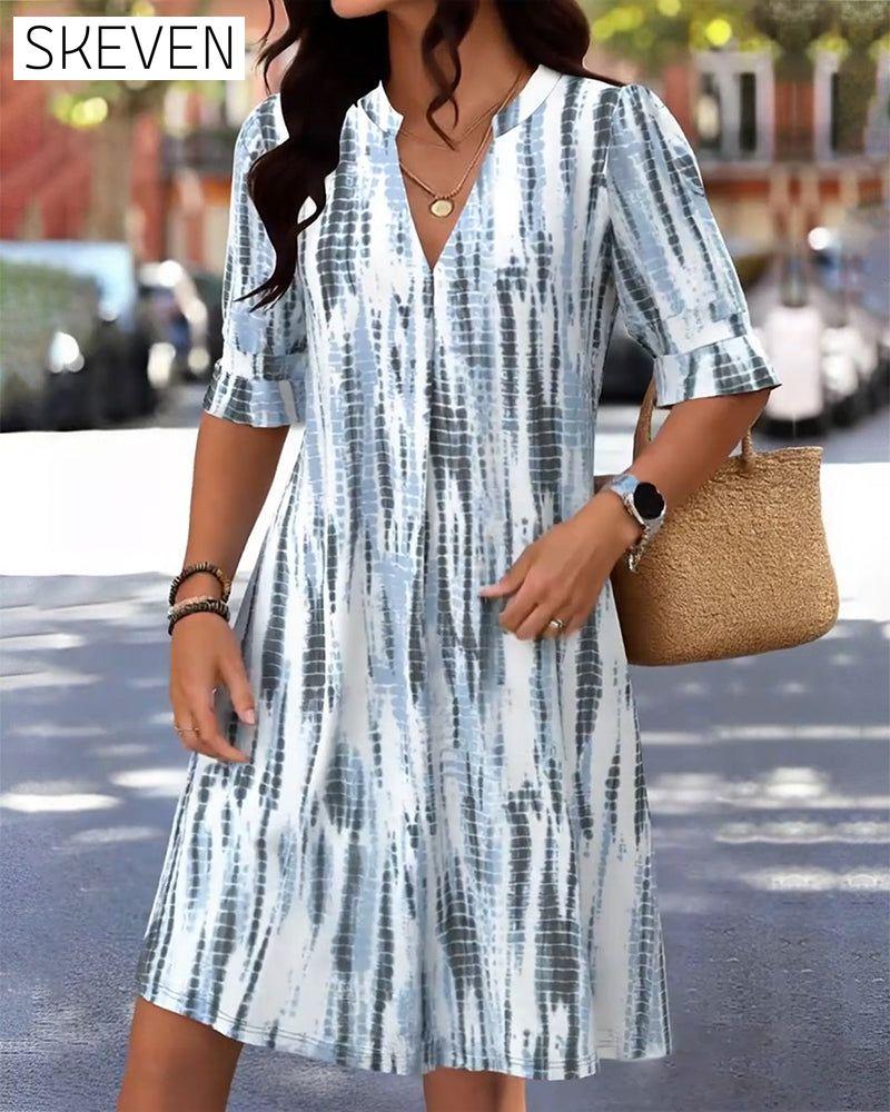 Printed V-Neck Casual Dress