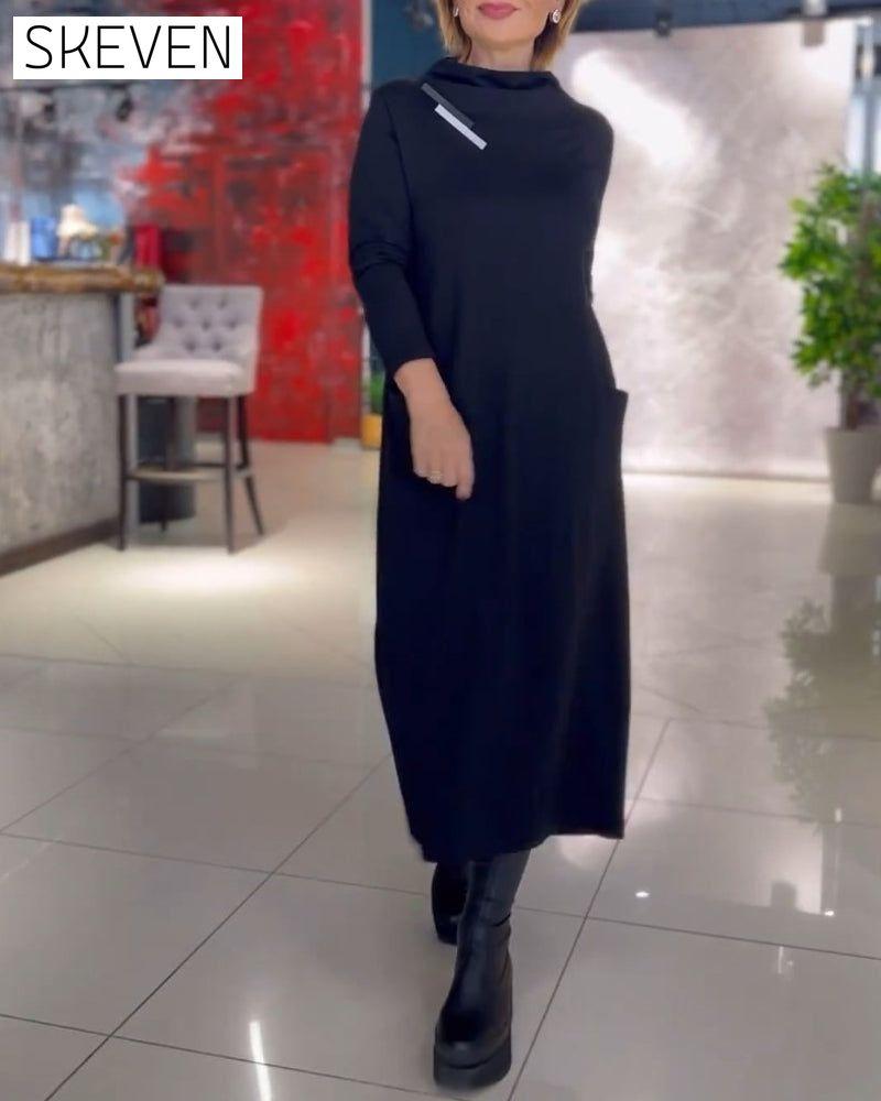 Solid Color Crew Neck Pocket Dress 2023 f/w 23BF casual dresses Clothes Dresses spring