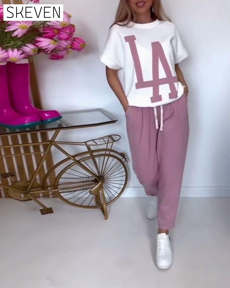 Casual Letter Print Sports Set