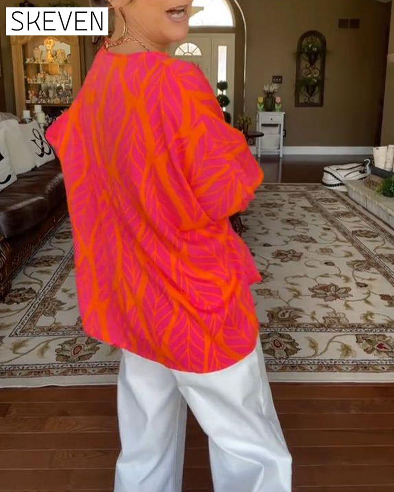 Round Neck Loose Print Blouse