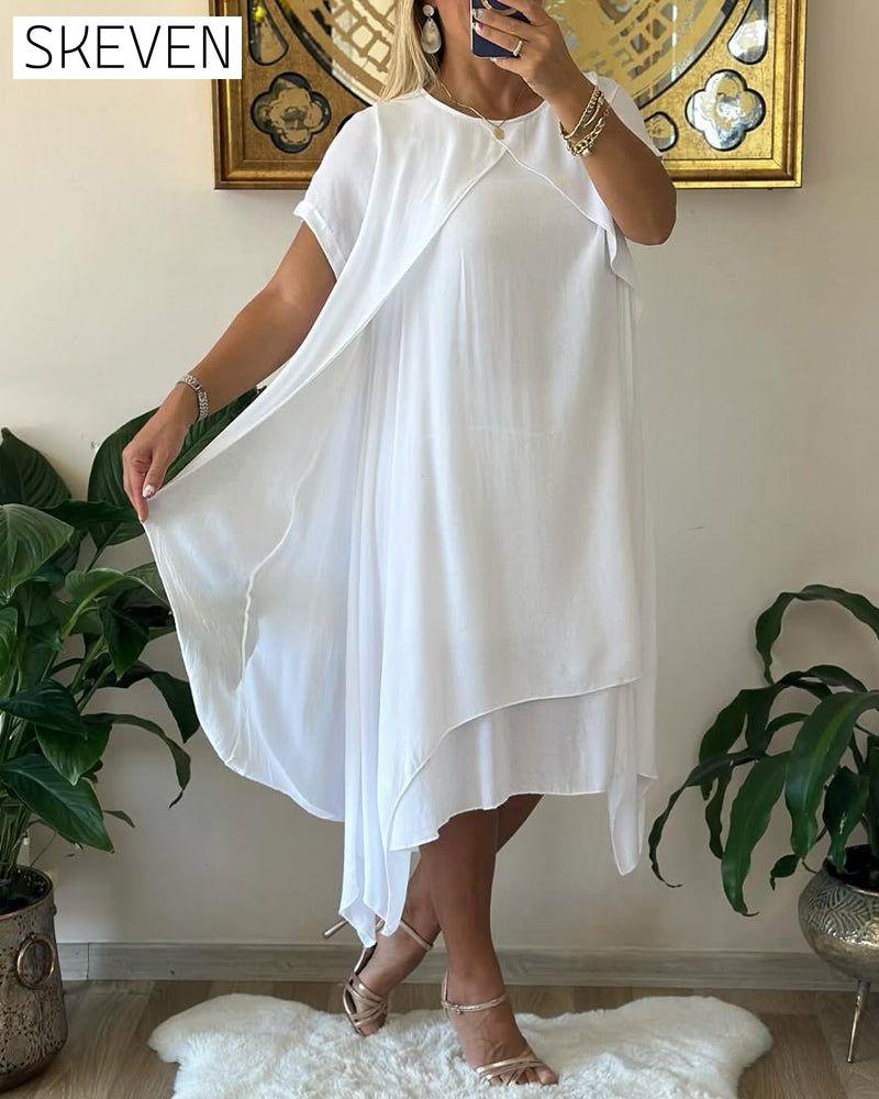 Gefälschtes zweiteiliges, doppellagiges, locker sitzendes Kurzarmkleid
