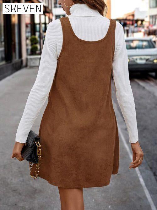V-Neck Buttoned Tank Dress Bigh casual dresses clothes dress dresses Ship From Overseas short dresses