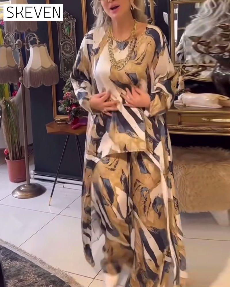 Irregular printed elegant two-piece set