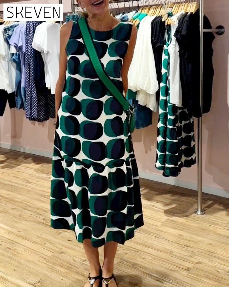 Round Neck Sleeveless Printed Dress