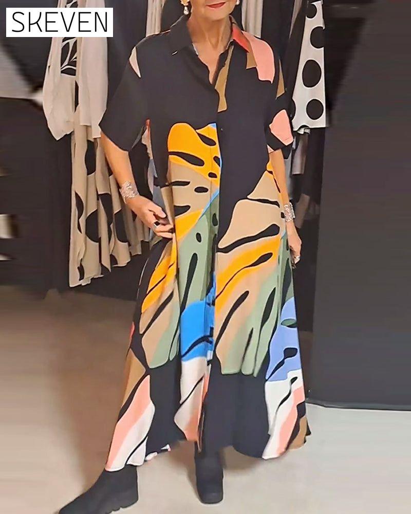 Casual lapel printed dress