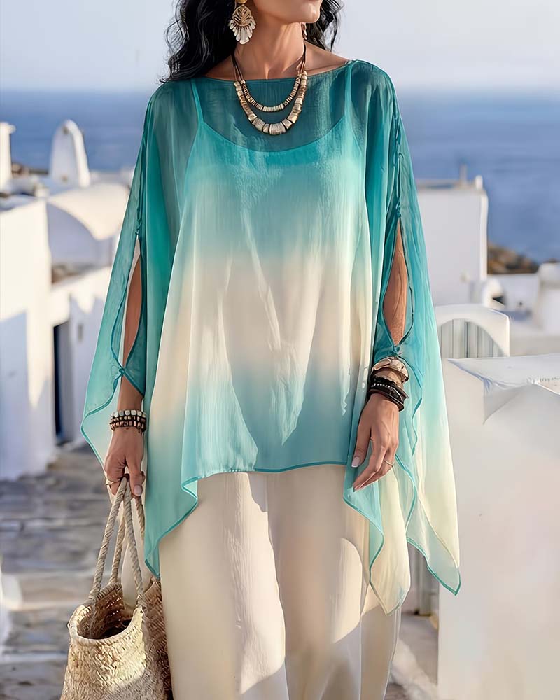 Off-Shoulder Sheer Contrast Blouse