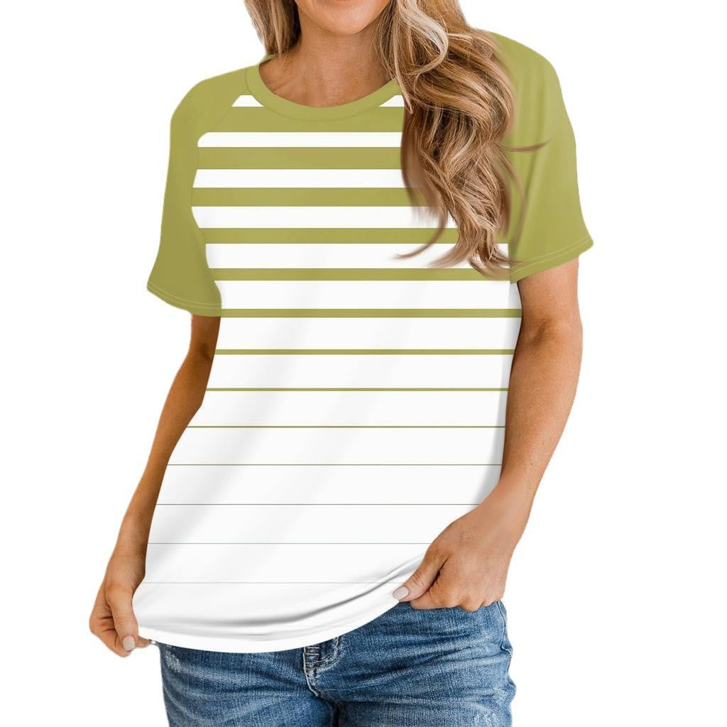 Contrast-color Short-sleeve Crew-neck Raglan T-shirt