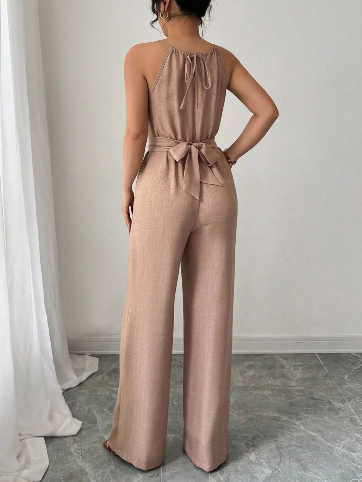 Sleeveless Tie Waist Wide-Leg Jumpsuit