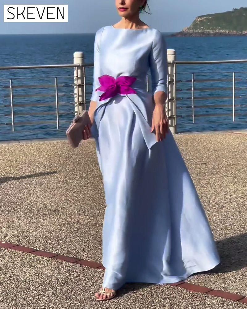 Elegant solid color three-quarter sleeve bow dress 202466 party dresses spring summer