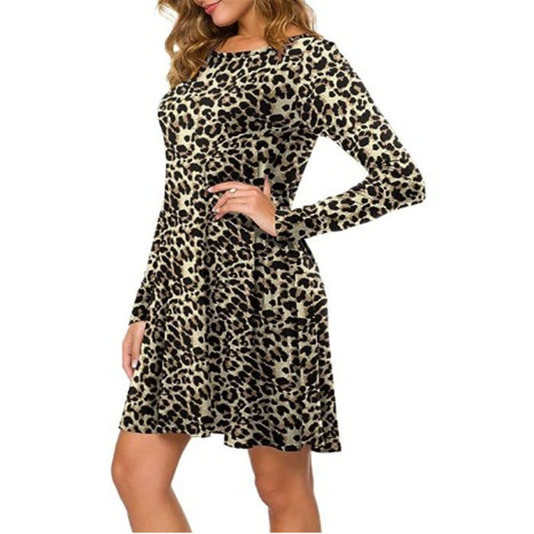 Casual Floral Print Round Neck Long Sleeve Holiday Dress
