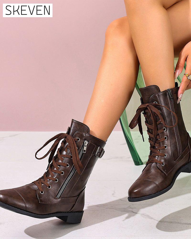 Women's Round Toe Side Zipper Leather Orthopedic Boots