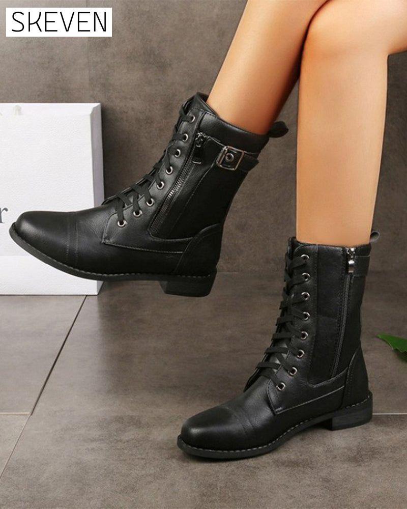 Women's Round Toe Side Zipper Leather Orthopedic Boots
