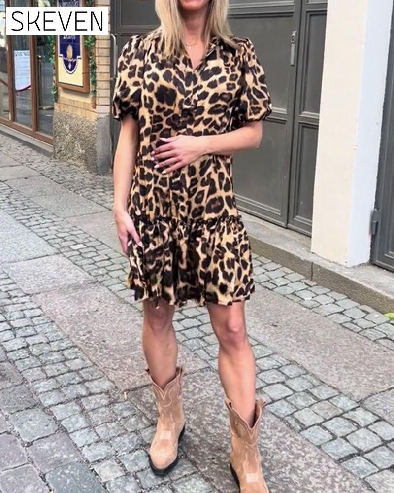 Leopardenkleid mit Puffärmeln