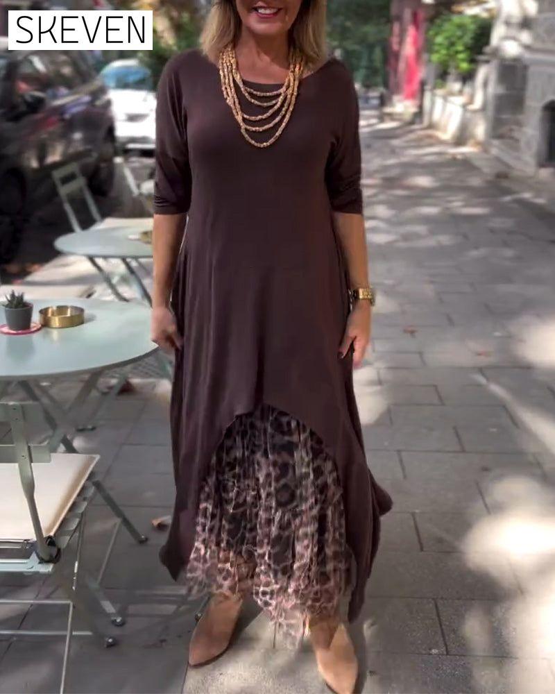 Robe asymétrique unie à manches longues