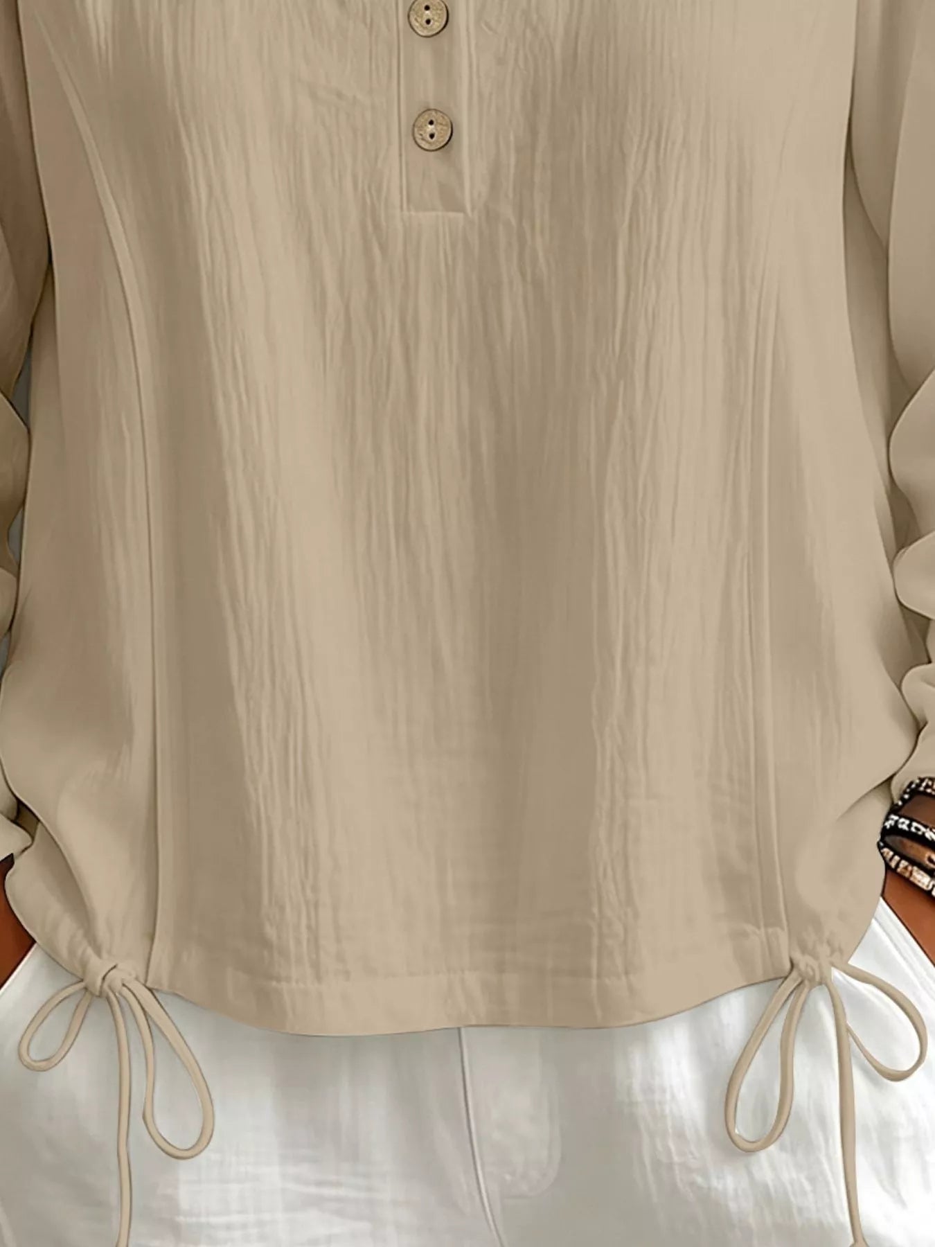 Button Detail Long Sleeve Hooded Blouse