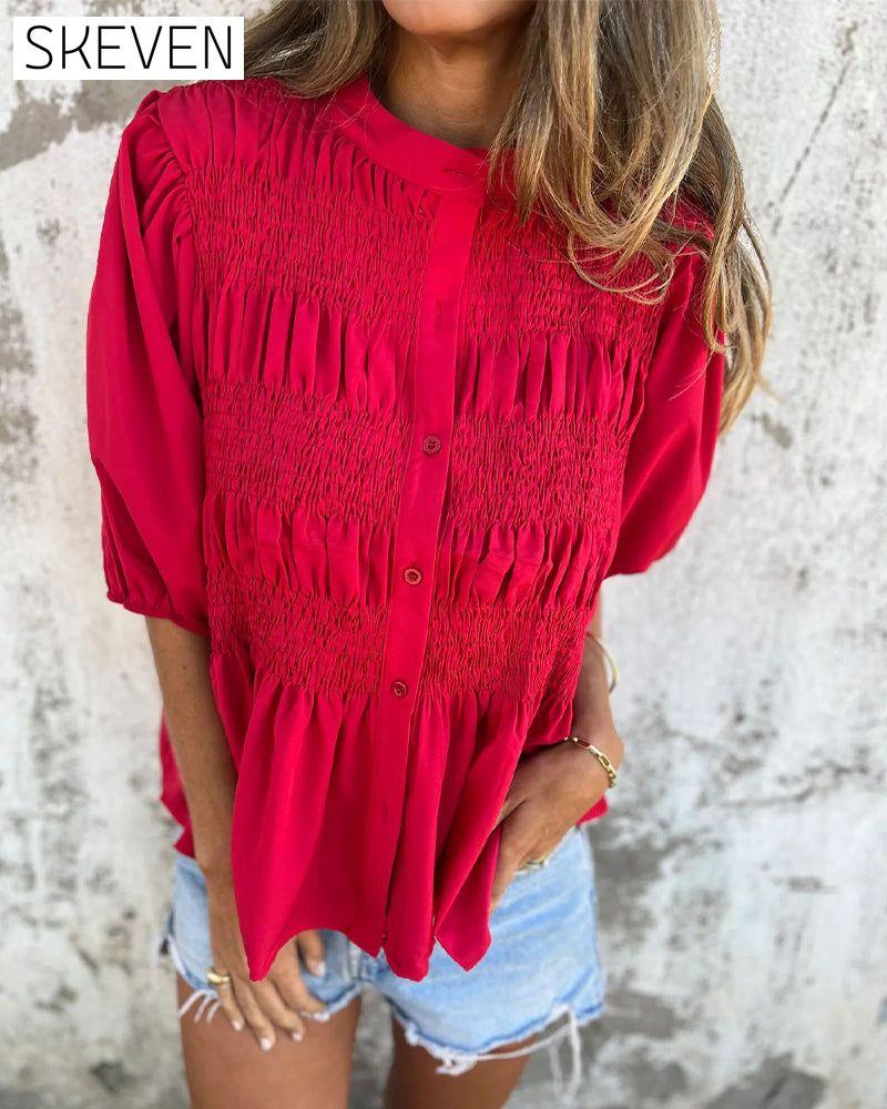 Casual Fashion Short Sleeve Solid Color Blouse