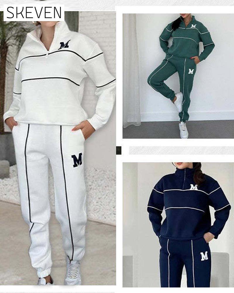 Women's Casual Letter M Long Sleeve Two Piece Set
