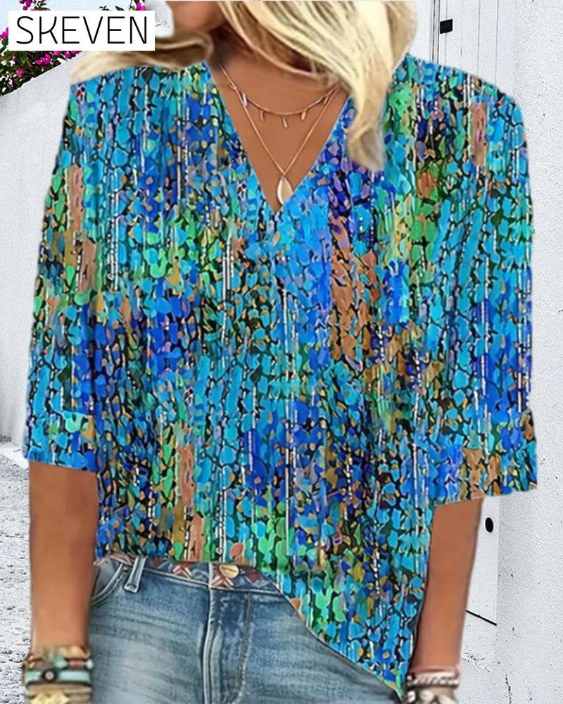 V-neck printed casual blouse blouses & shirts summer