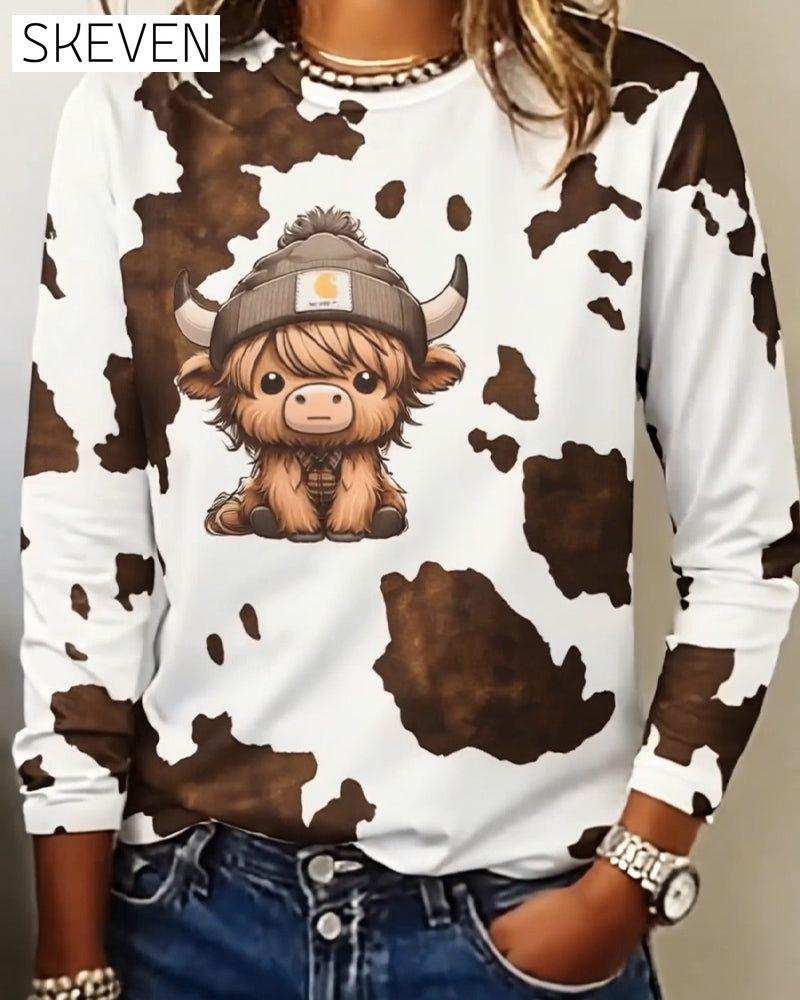 Langarmshirt mit Tiermuster, Rundhalsausschnitt