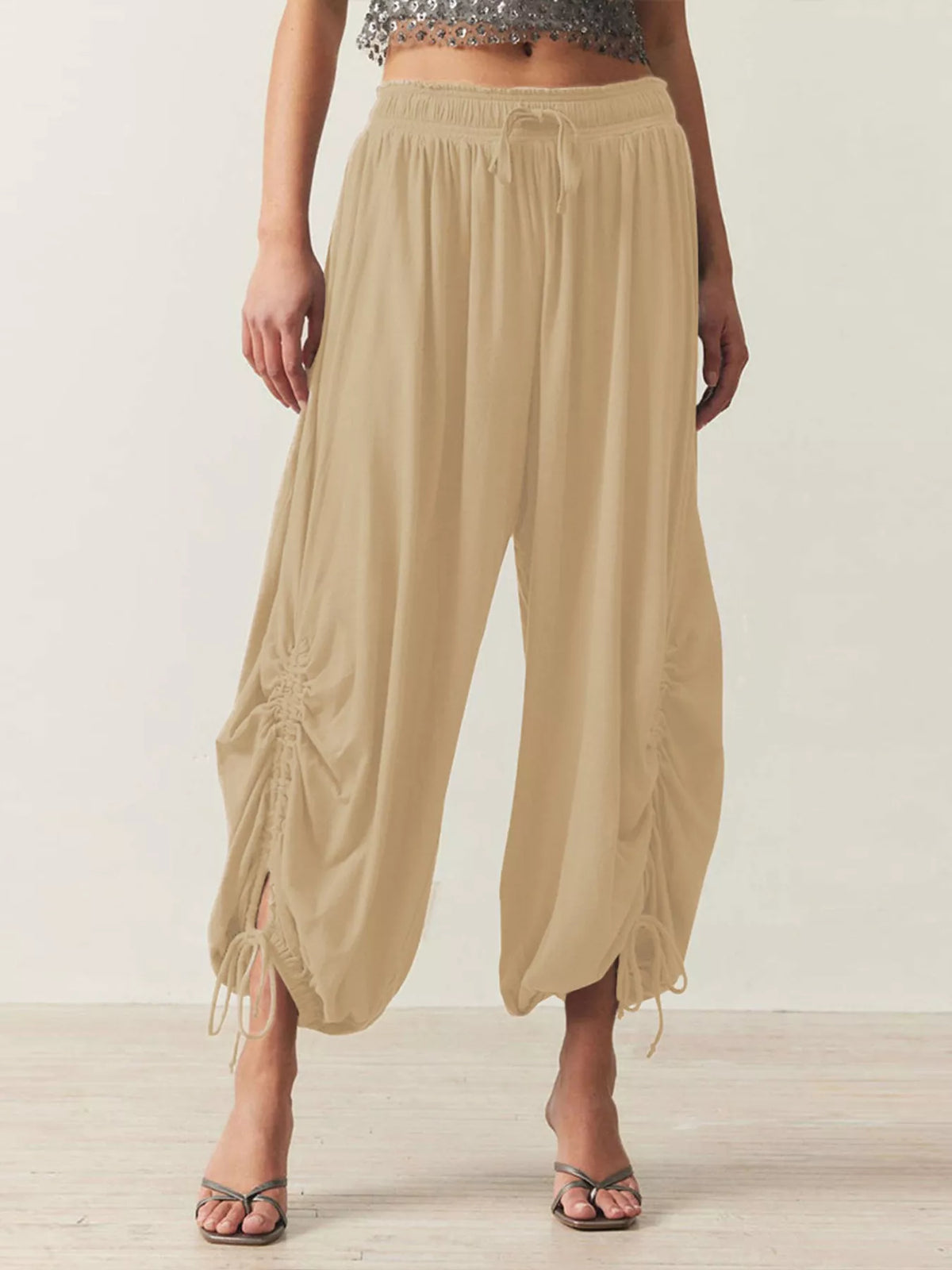 Ruched Drawstring Harem Pants