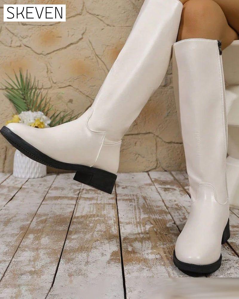 Bottes mi-mollet à fermeture éclair latérale pour femmes