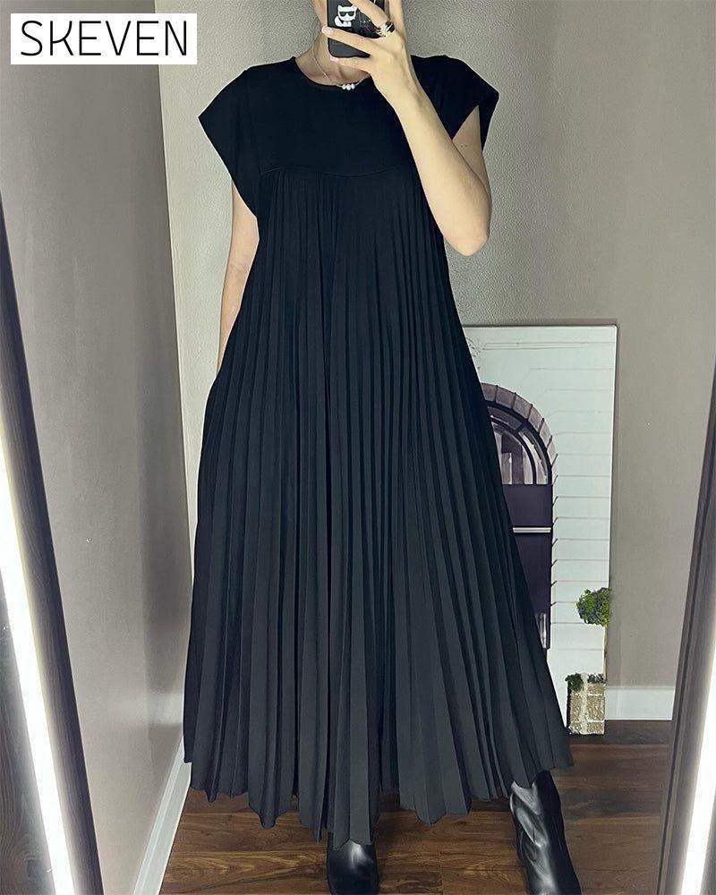 Sleeveless pleated simple solid color dress Black 2023 f/w 23BF casual dresses spring summer