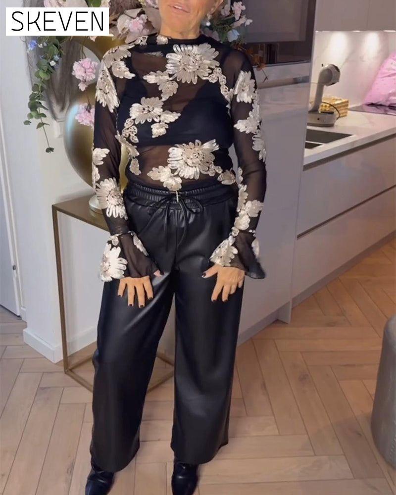 Trumpet Sleeve Fashion Floral Blouse